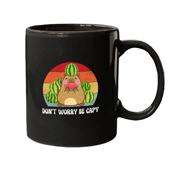 capybaras Pet Dont Be Worry Be Capy Retro Rodent Funny Watermelon Mugs