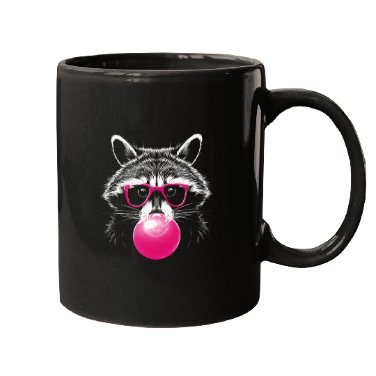 Raccoon Pet Cute Animal Cool Funny Chewing Gum Sunglasses Pink Mugs