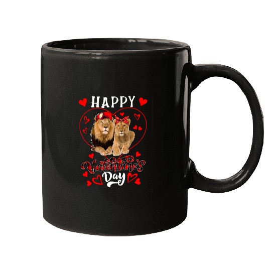 Lion Pet Happy Valentines Day Hearts Couple Lions Zoo Animals Mugs