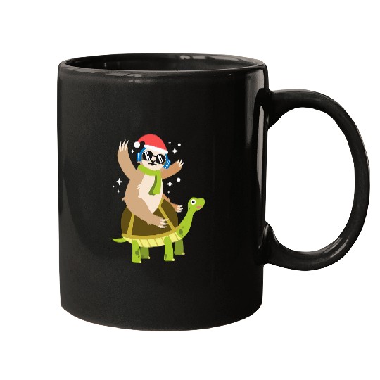 Sloth Pet Santa Sloth Riding Turtle Funny Cool Boy Christmas Mugs
