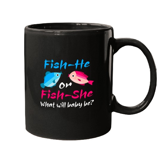 FishHe or FishShe Gender Reveal Fishing Fishermen Mugs
