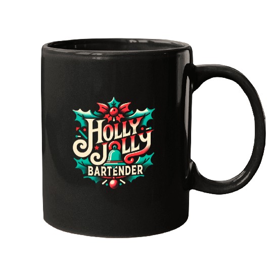Bartender Job Holly Leaves Jolly Bartender Christmas Bell Vintage Mugs