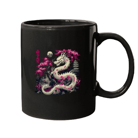 Dragon Pet Asian Cherry Blossom Chinese Dragon Mugs