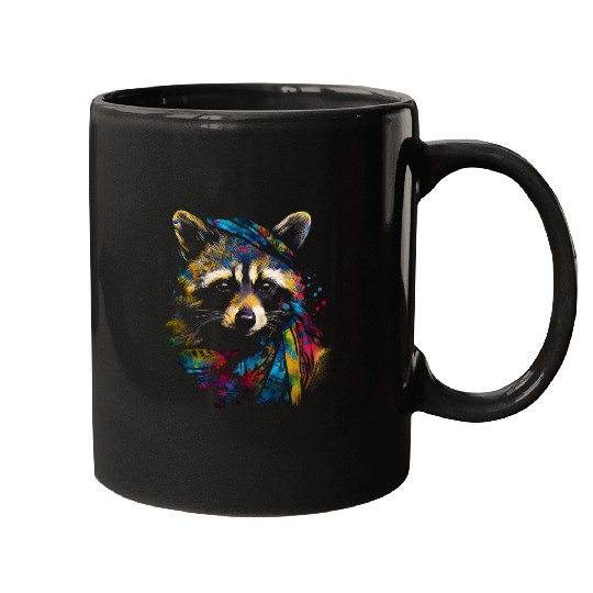 Raccoon Pet Cute Art Colorful Animal Drawing Graphic Raccoon Mugs