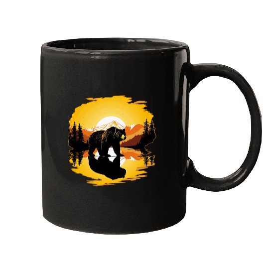 Bear Pet Wildlife Mountain Bear Reflection Forest Graphic Brown Bear Mugs