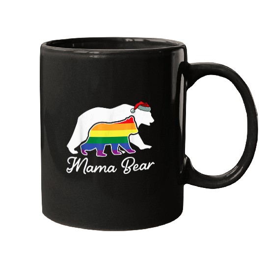 Bear Pet Mama Bear Christmas LGBTQ Gay Pride Rainbow Flag xmass Mom Mugs