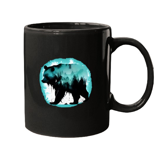Bear Pet Double Exposure Bear Forest Grunge Nature Lover Mugs