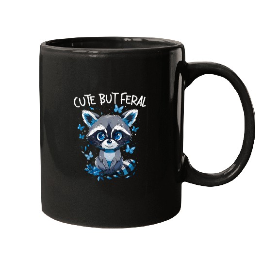 Raccoon Pet Cute But Feral Funny Raccoon Blue Butterfly Girls Summer 6 Mugs