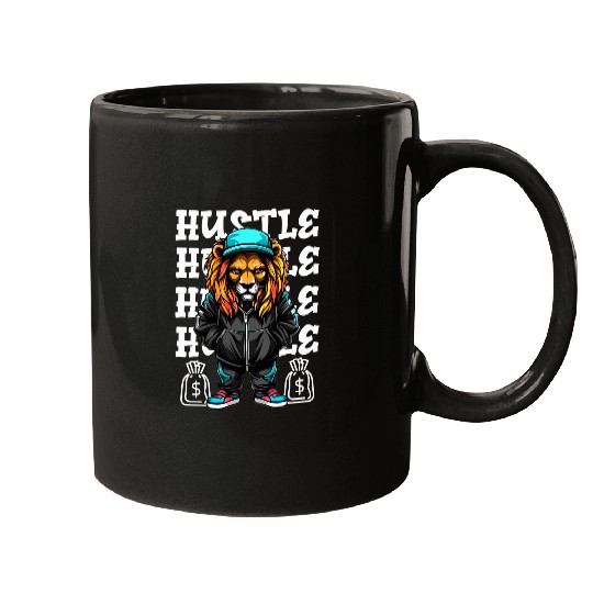Lion Pet Hip Hop Lion Hustle Money Urban Drip Streetwear Black King 1 Mugs