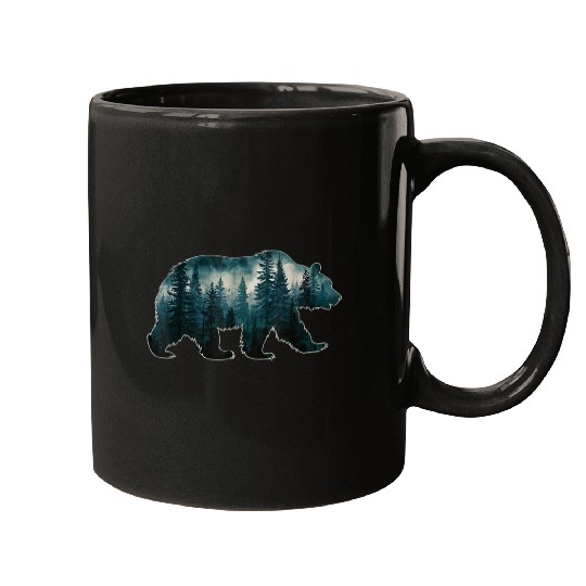 Bear Pet Wildlife Trees Outdoor Nature Retro Forest Graphic Bear Mugs