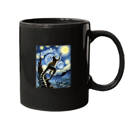 Lemur Pet Artistic Lemur Van Gogh Style Starry Night Lemur Mugs