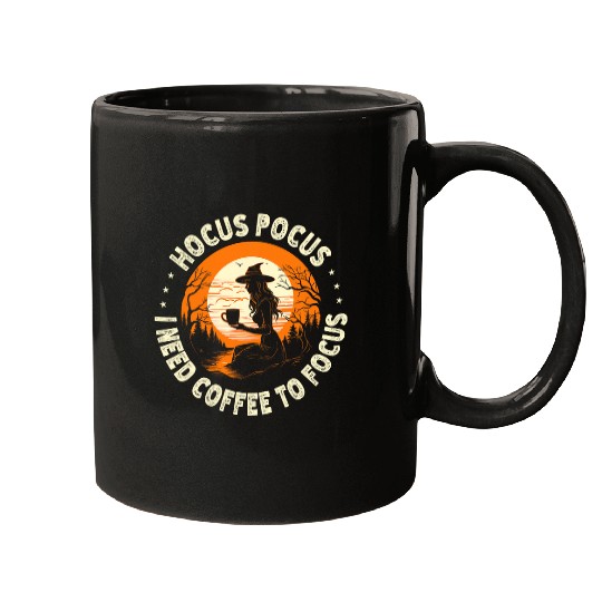Coffee Fun Hocus Pocus I Need Coffee To Focus Witch Halloween 2 Mugs