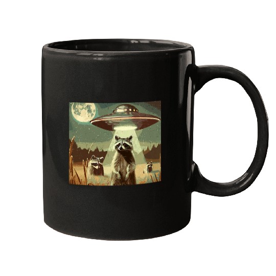 Raccoon Pet UFO Raccoon Funny Retro Alien Trash Pandas Astronomy Meme Mugs