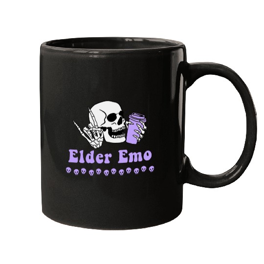 Coffee Fun Elder Emo Goth Skeletons and Coffee Retro Groovy Purple Mugs
