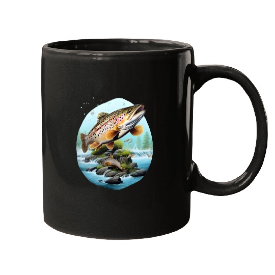 fishing trout rainbow brook fisherman freshwater angler fish 6 Mugs