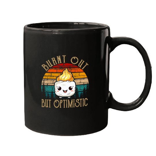 Burnt Out But Optimistic Funny Marshmallow For Camping Retro 3 Mugs