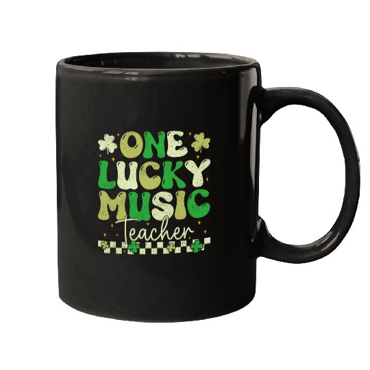 One Lucky Music Teacher Groovy Retro Teacher St Patricks Day Mugs