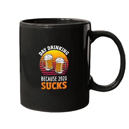 Beer Fun Day Drinking Because Sucks Retro Sunset Beer Drinking Mugs