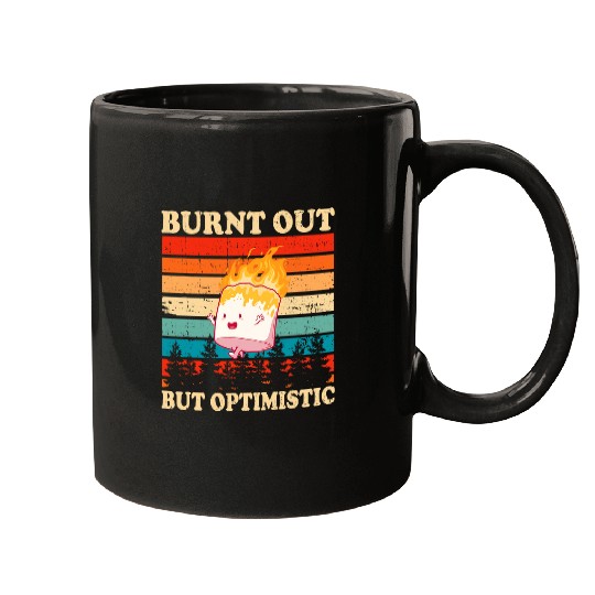 Burnt Out But Optimistic Marshmallow Retro Sunset Camping Mugs
