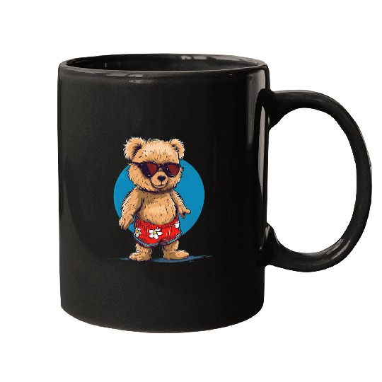 Bear Pet Cool Fun Teddy Bear in swimming trunks and Sunglasses Mugs