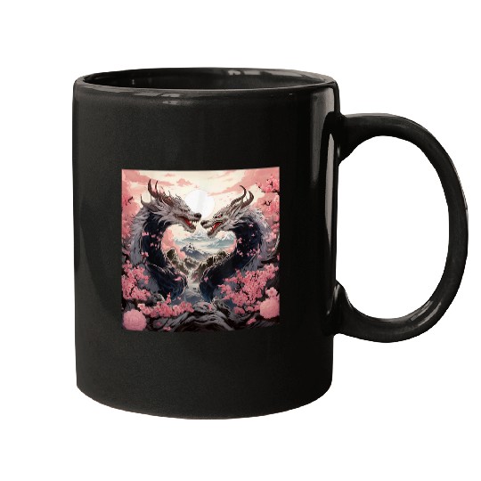 Dragon Pet Kings Longwang Cherry Blossoms Indie Style Kaiju Mugs
