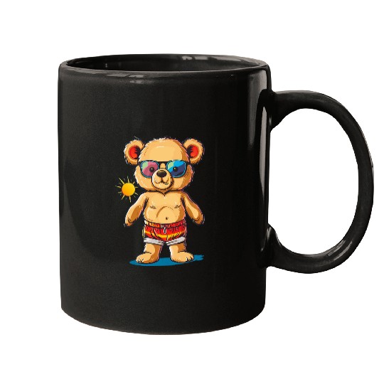 Bear Pet Pool Teddy Bear with swimming Trunks and Sunglasses Mugs