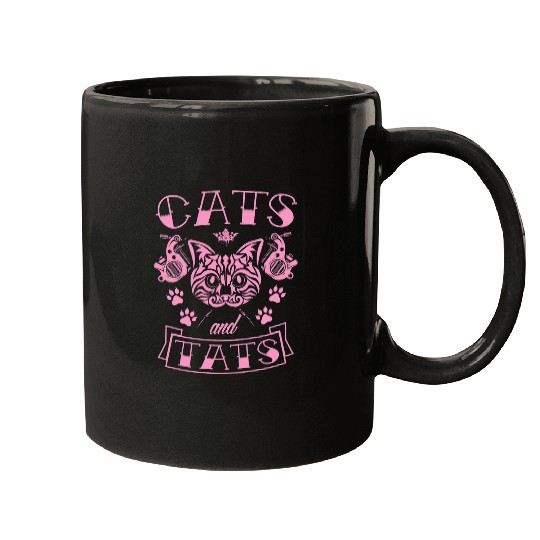 Cats And Tats Cute Kitten Ink Tattoo Aesthetic Girly Kitten 1 Mugs