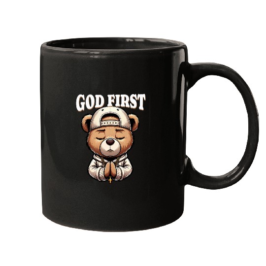Bear Pet God First Hip Hop Teddy Bear Cross Christian Streetwear Pray Mugs