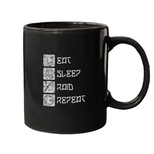 Eat Sleep Raid Repeat Funny Viking Gaming MMORPG RPG Lover Mugs