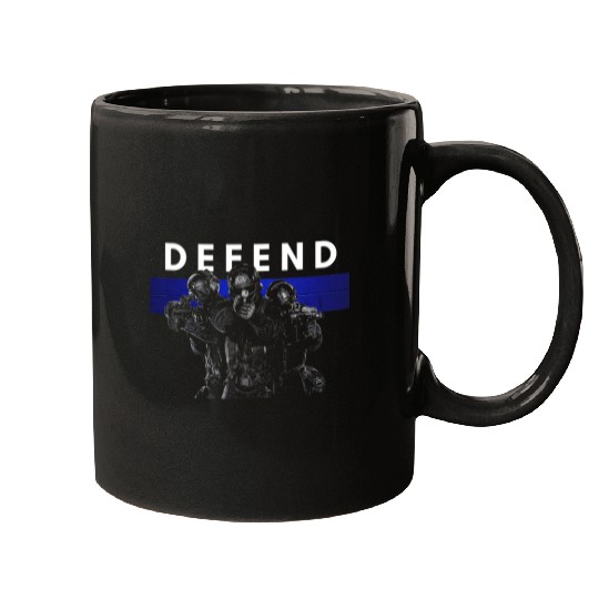 Defend The Police Cool Swat Team Thin Blue Line Flag Cop Mugs