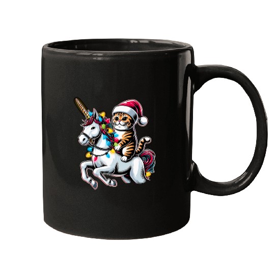 Christmas Lights Thai Cat Riding Unicorn Mugs