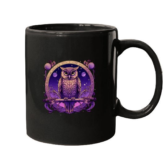 Owl Pet Pink Purple Dreamcatcher Moon Women Cute Mandala Tarrot Mugs