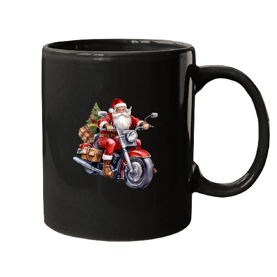 Biker Santa Claus On Motorcycle Funny Christmas Biking Mugs
