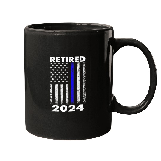 Police Job Retired 2024 Police Officer Thin Blue Line Flag Retirement Mugs