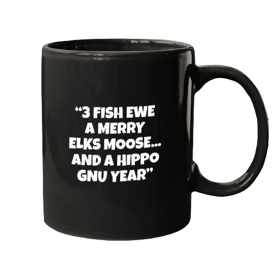 Hippo Pet 3 Fish Ewe Merry Elks Moose A Hippo Gnu Year Christmas Mugs