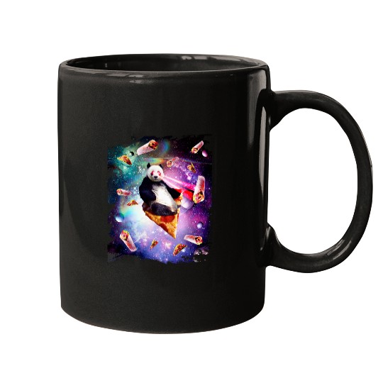 Panda Pet Space Laser Panda Eating Pizza Galaxy Pandas Mugs