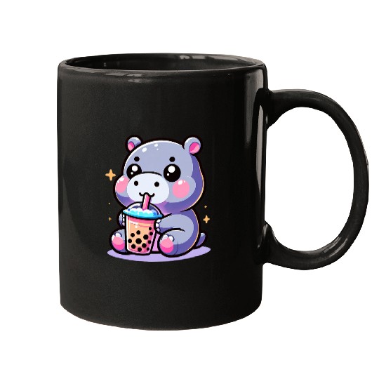 Hippo Pet Kawaii Hippo Anime Boba Tea Bubble Milk Tea Kids Mugs
