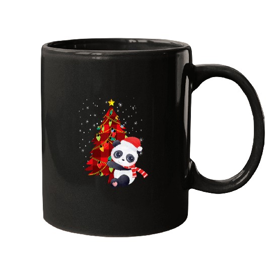 Panda Pet Christmas Tree Lights Santa Hat Family Matching Outfit Mugs