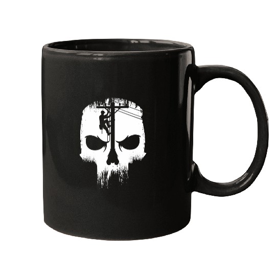 Lineman Worker Journeyman Skull Line Man Patriotic Labor Day Mugs