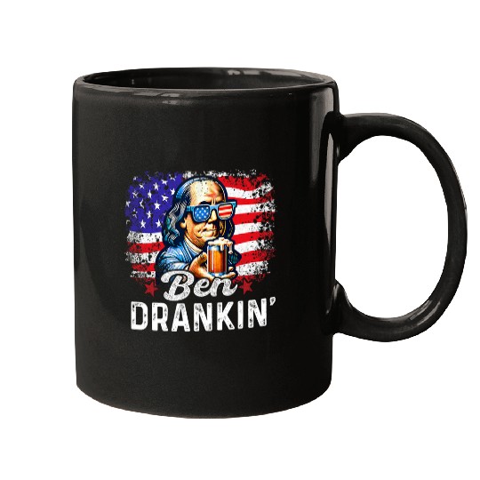 Beer Fun Humor Ben Drankin 4th Of July USA Flag Men Drinking Beer Mugs