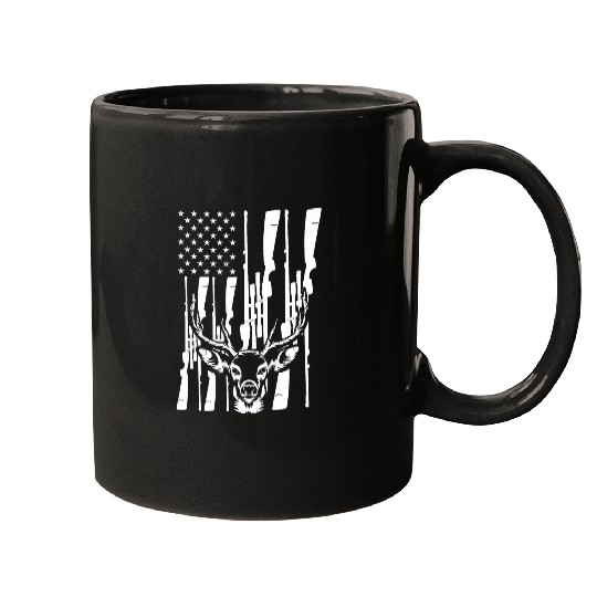 Distressed American Flag Deer Hunting 4th Of July Mugs