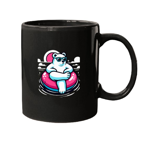 Bear Pet Pool Party White Bear Pink Float Men Women Kids Funny Bear 1 Mugs
