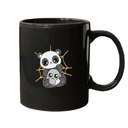 Panda Pet Spooky Panda Bear Cub Anime Skull Spiderweb Halloween Pajama Mugs