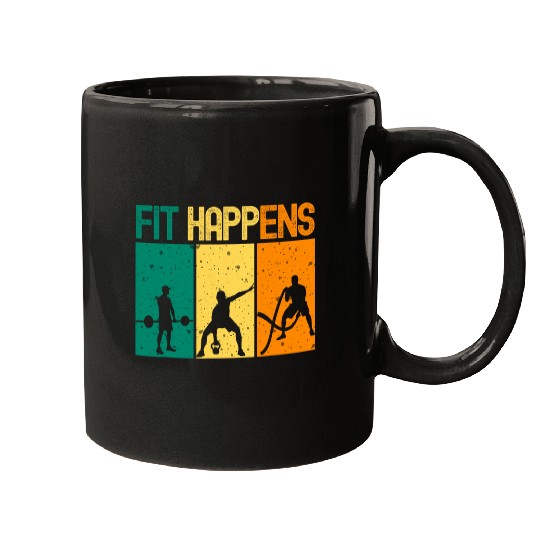 Funny Gym Pump Cover Retro Fit Happens Workout Fitness Mugs