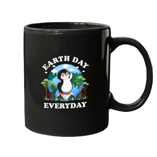 Penguin Pet Earth Day Everyday Penguin Peace Love Planet and Animals Mugs