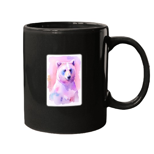 Bear Pet Portrait Animal Pink Wildlife Illustration 4 Mugs