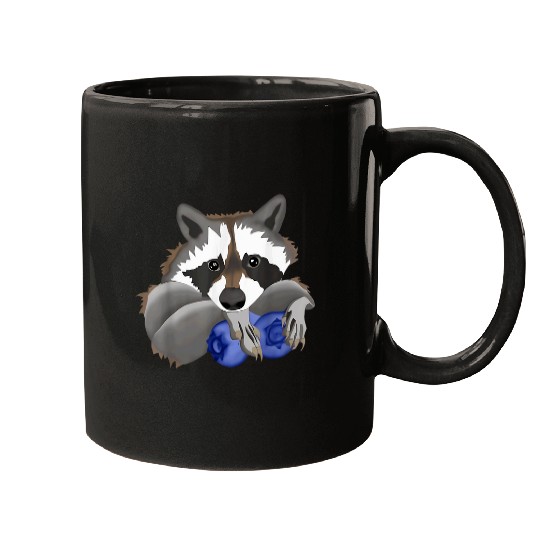 Raccoon Pet with blueberries Mugs