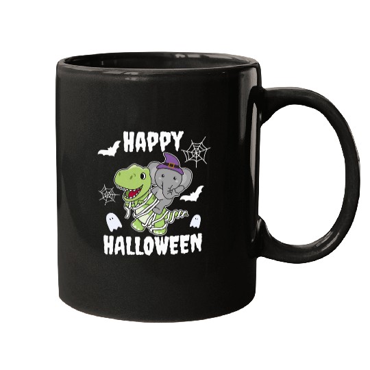 Elephant Pet Happy Halloween Mummy Trex Elephant Halloween 2 Mugs