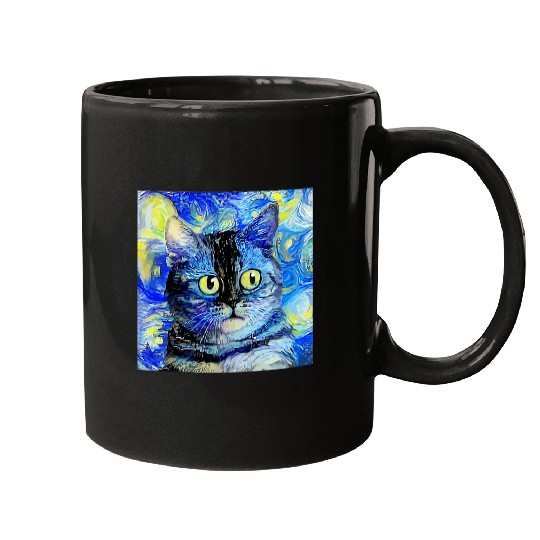 Cat Starry Night Cat Van Gogh Lover In A Starry Sky Night 4 Mugs