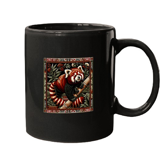 Panda Pet Red Panda Artwork Elegant Tapestry Motif Style Mugs